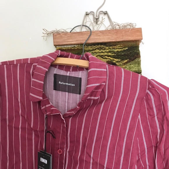 Reformation Allie Lady Top in Cabernet Stripe - Picture 3 of 7